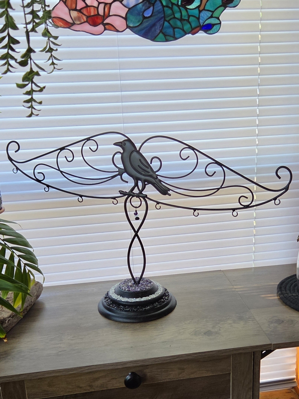 Handmade Filigree Raven ~ Crow Display Stand With Crystals